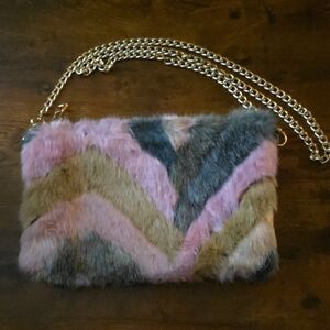 Multicolor Faux Fur Chain Strap Bag